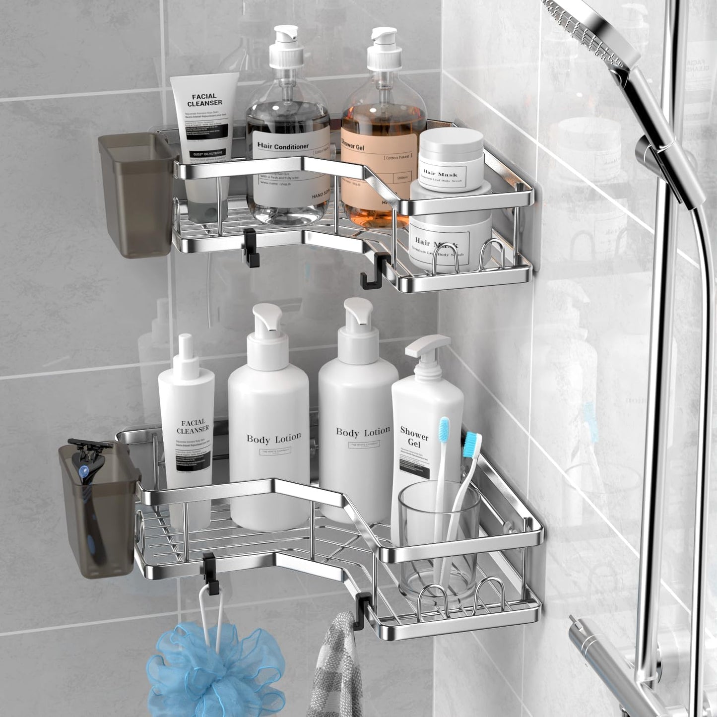Étagère Douche Adhésive - lot de 2 rangements d'angle