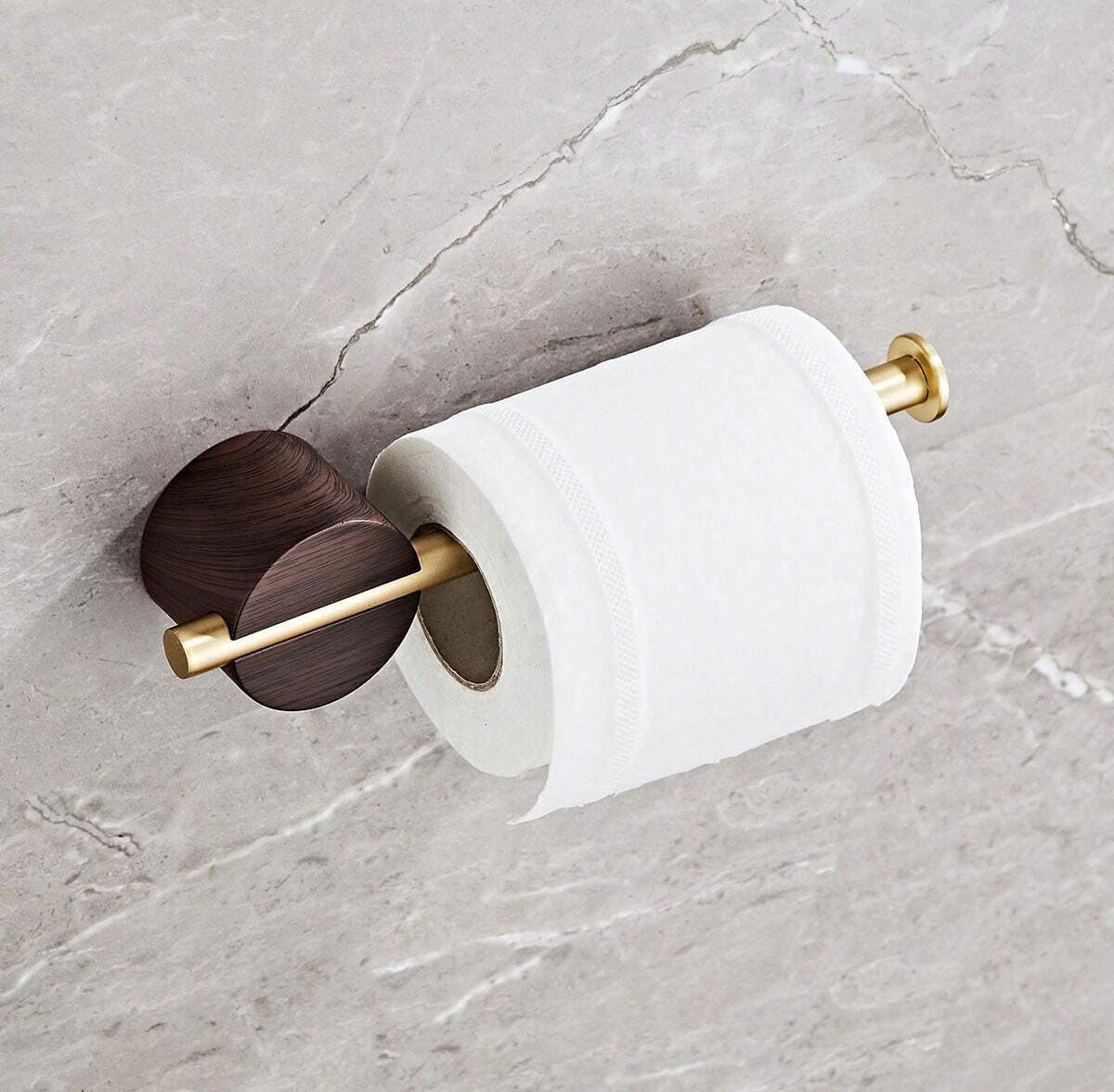 Porte Serviette WC Bois et Doré en Inox