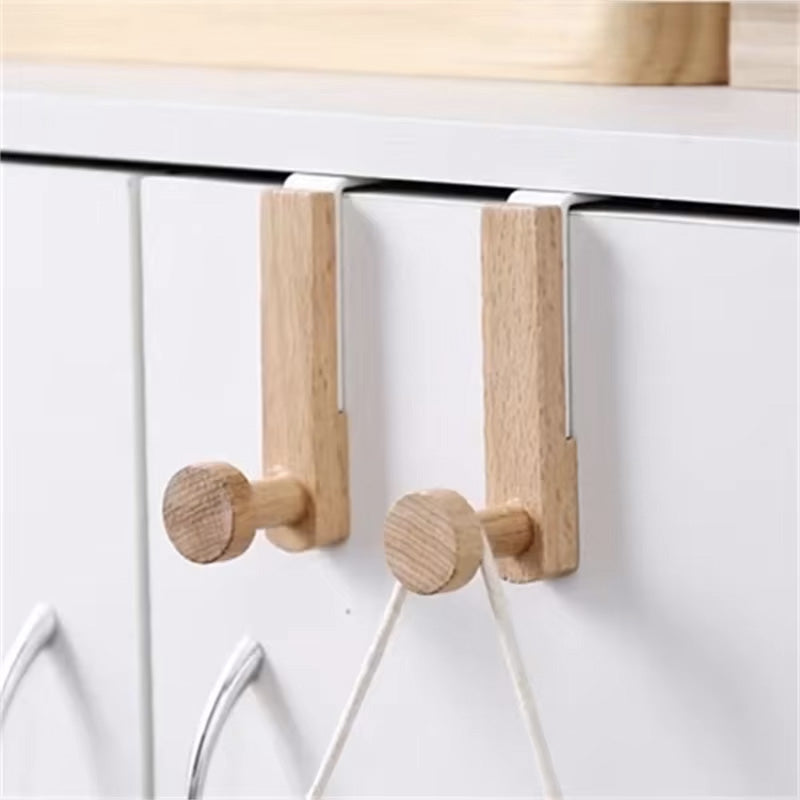 Porte Serviette Porte Crochet en Inox et Bois