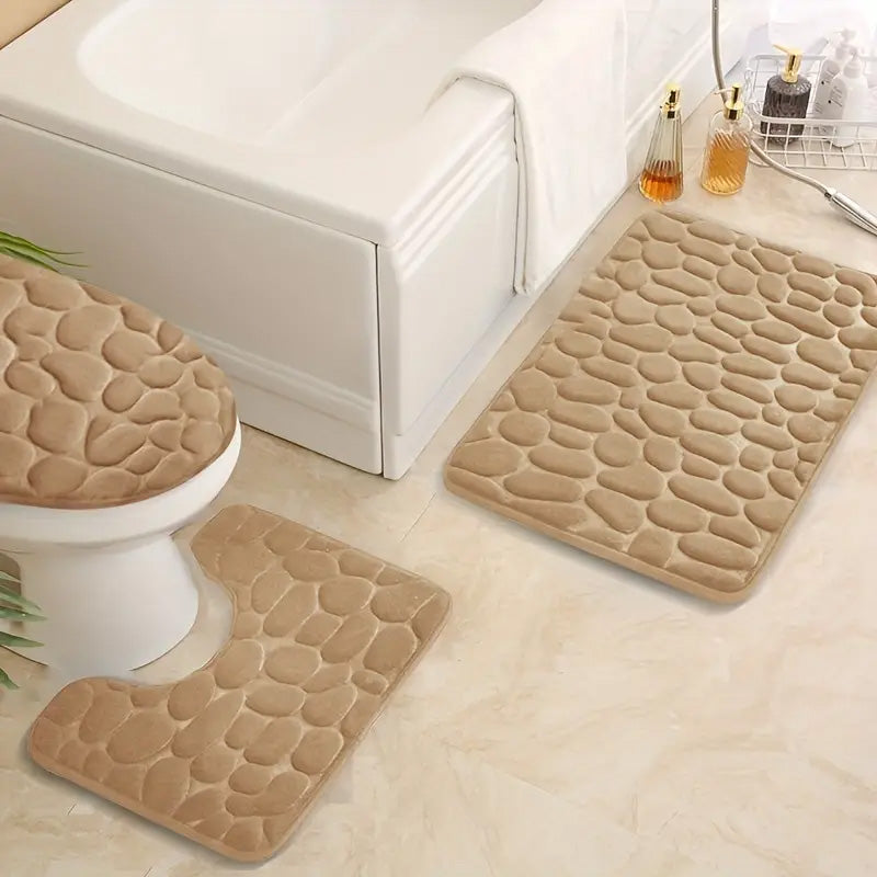 Lot de 3 Tapis de Bain à motif galets