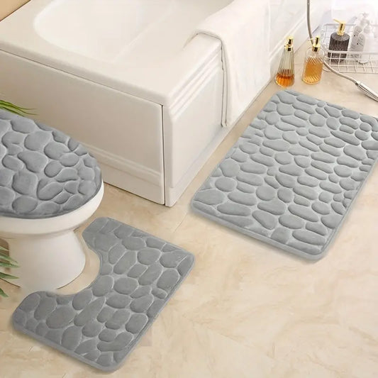 Lot de 3 Tapis de Bain à motif galets