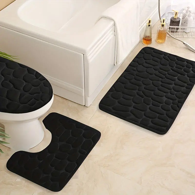 Lot de 3 Tapis de Bain à motif galets