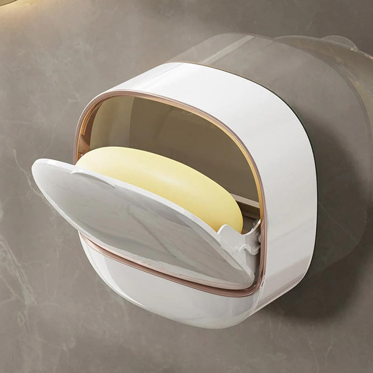 Un porte savon en PVC avec couvercle pour plus d’hygiène