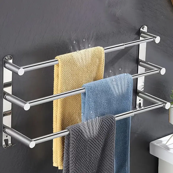Porte Serviette Mural Triple Extensible en Inox, acier inoxydable, 43 à 76 cm