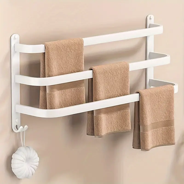 Porte Serviette Mural pour Salle de Bain 3 Niveaux, aluminium, 50 cm