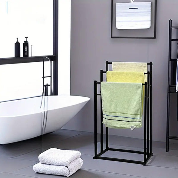 Porte Serviette Sur Pied Triple en Inox, acier inoxydable