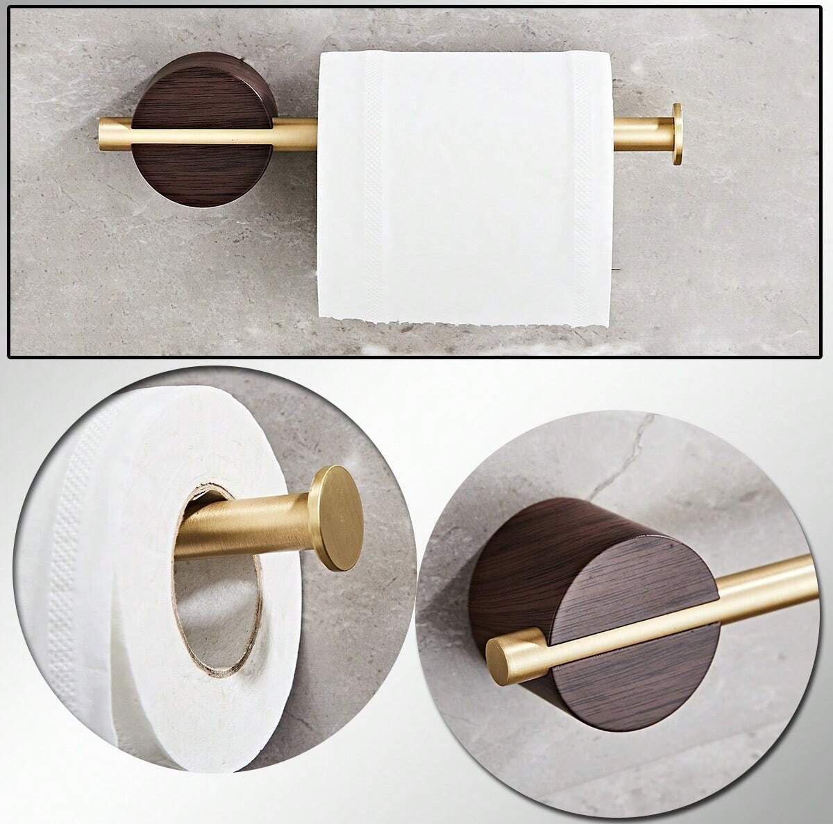 Accessoires WC en bois et doré