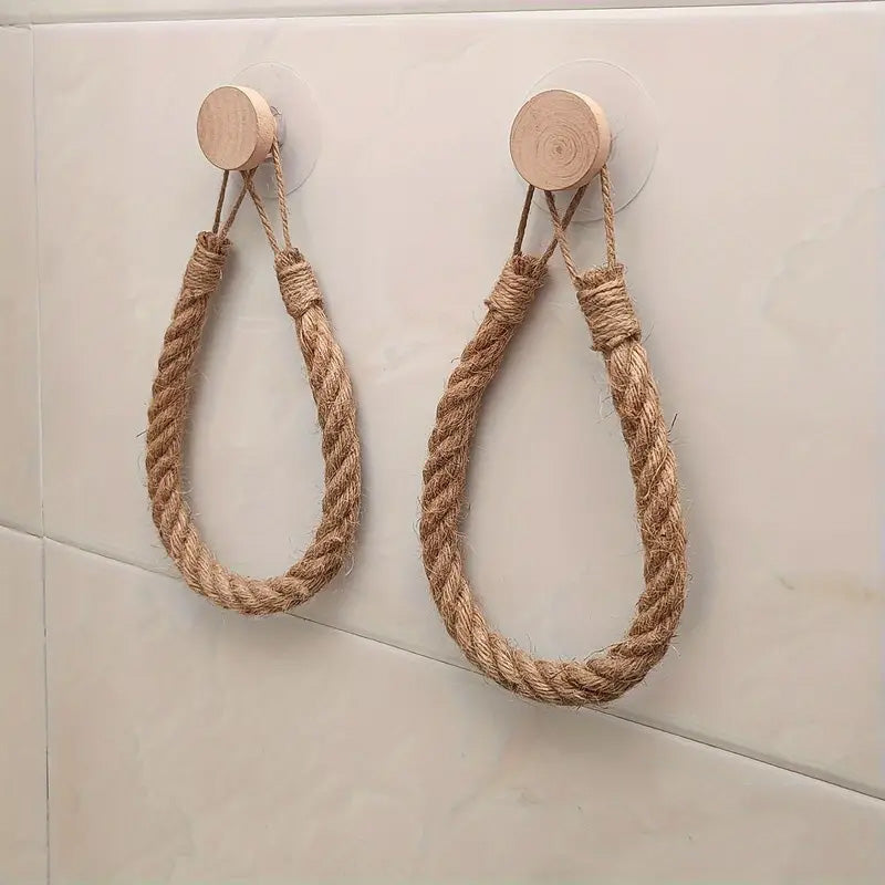 Porte Serviette WC en Bois massif avec Corde