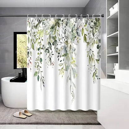 Rideau de Douche - motif feuilles de sauge, polyester