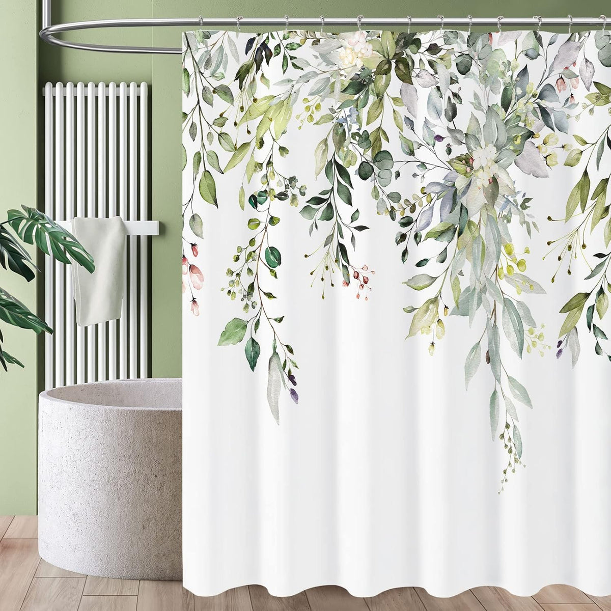 Rideau de douche motif feuilles de sauge : un design raffiné pour votre salle de bain