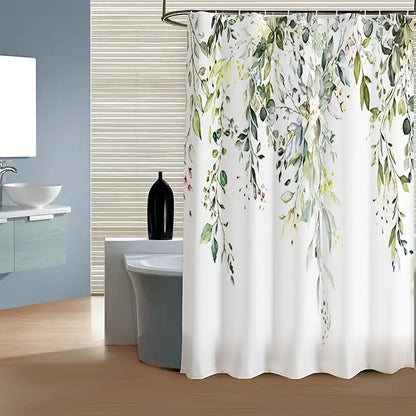 Rideau de Douche - motif feuilles de sauge, polyester
