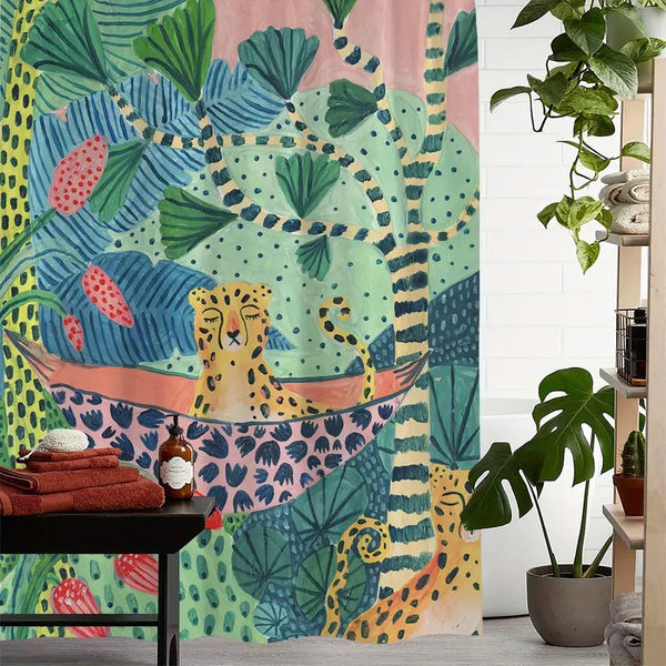 Rideau de Douche Imprimé Tropical, polyester