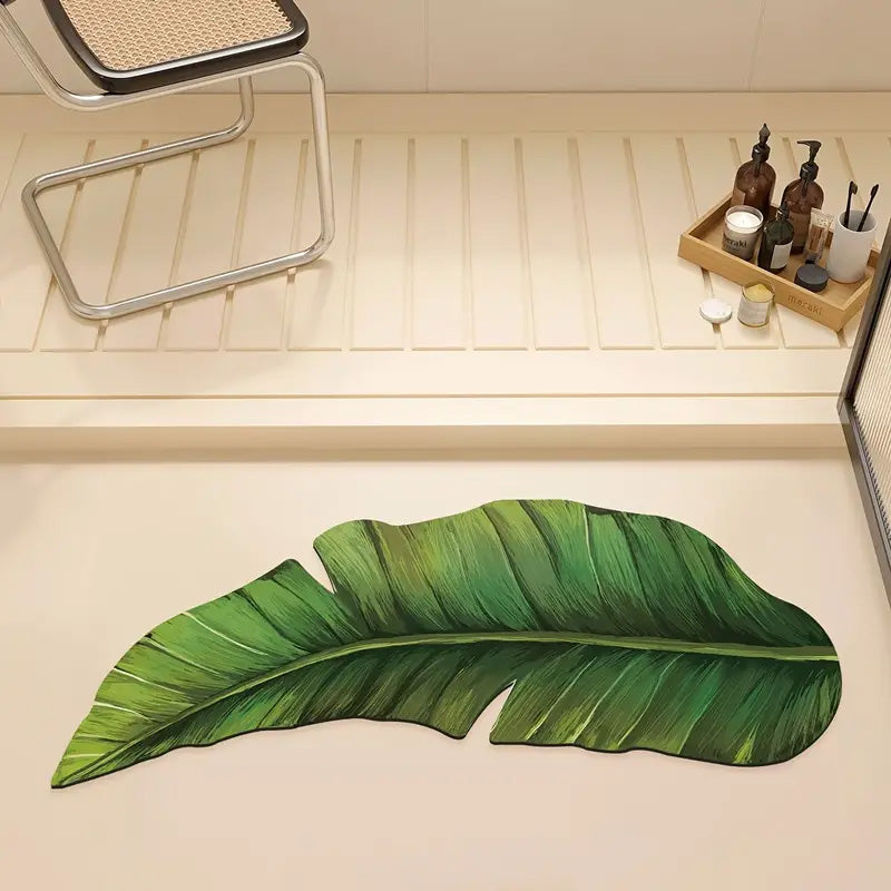 Tapis de Bain Motif Feuille en Terre de Diatomée