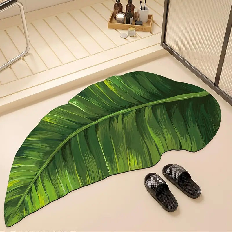 Tapis de Bain Motif Feuille en Terre de Diatomée