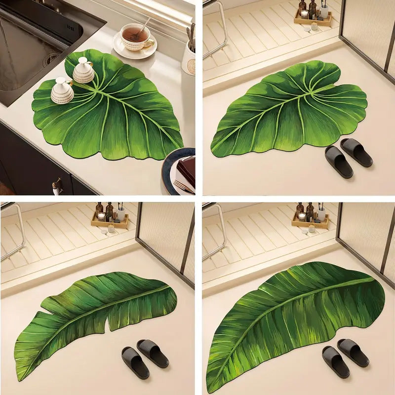 Tapis de Bain Motif Feuille en Terre de Diatomée